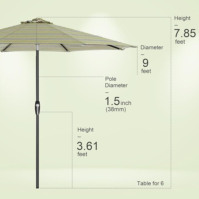 Tempera Patio Market Outdoor Table Umbrella with Auto Tilt and Crank, Large Sun Umbrella with Sturdy Pole & Fade Resistant Canopy, Easy to Set TemperaPatioLife