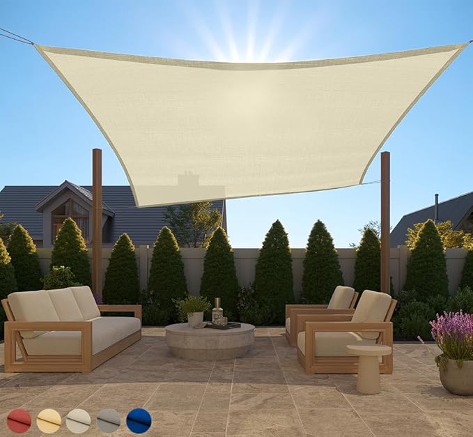 GORILLA GRIP Heavy Duty Sun Shade, UV Protection Fade Tear and Rust Resistant Rectangle Sunshade Canopy, Curved Edges Blocks Sunlight, Breathable Sail, Outdoor Patio, Lawn Garden 10x10 FT Butter Cream GorillaGrip