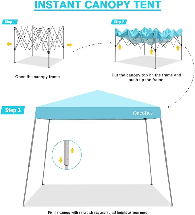 Canopy Tent, 10X10 FT Pop Up Canopy Outdoor Instant Tent Slant Legs with Carrying Bag, Portable Gazebo Shelter for Patio Deck Garden and Beach - 8X8 FT Canopy Cover (Cyan Blue) Oneofics