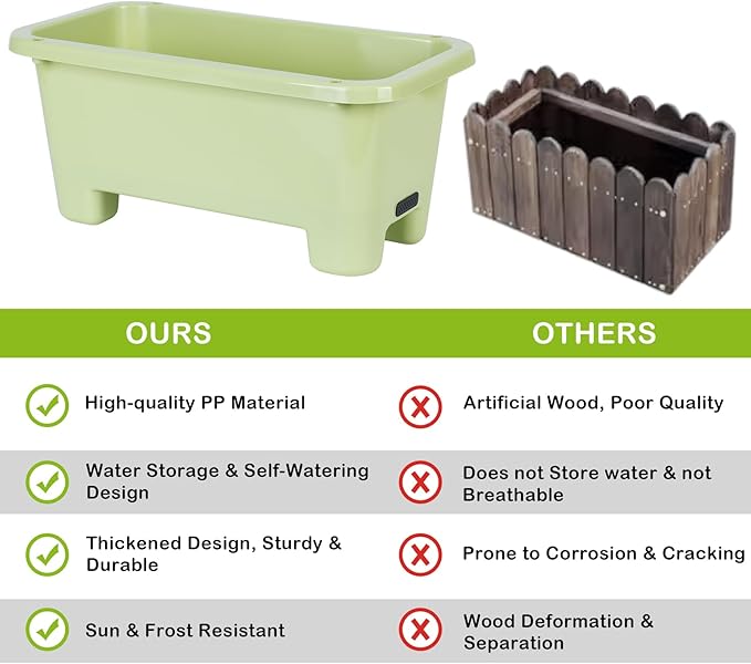 Self-Watering Rectangle Planter Boxes 8-Pack, 15.7-Inch Window Box Planter with Drainage Holes & Trays, Pots for Vegetables, Herbs, Flowers, Garden Windowsill Balcony (Light Green) Oliz