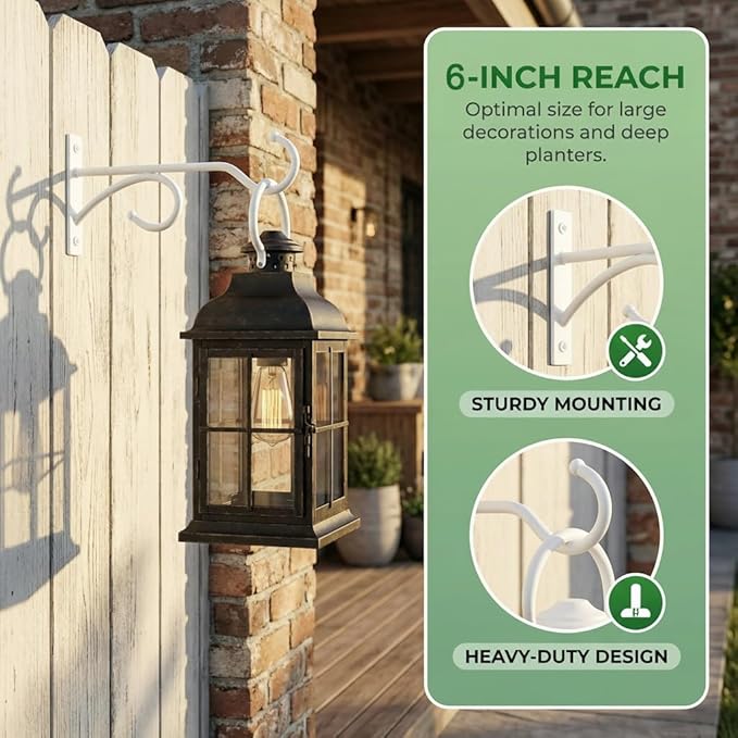 2Pack 6 Inch Plant Hangers for Hanging Baskets, Hanger for Indoor and Outdoor Plant Pots Holder, Wall Hook for Planters, Flower Basket, Wind Chimes, Lantern, Light, Bird Feeder, Home Décor-White AnDocK