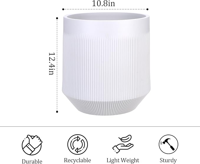 Plant Pots，Set of 2 Plastic Large Pots for Indoor Plants,Flower Pots Outdoor Planters with Drainage Hole and Seamless Saucer,(White 12Inches) Rootora