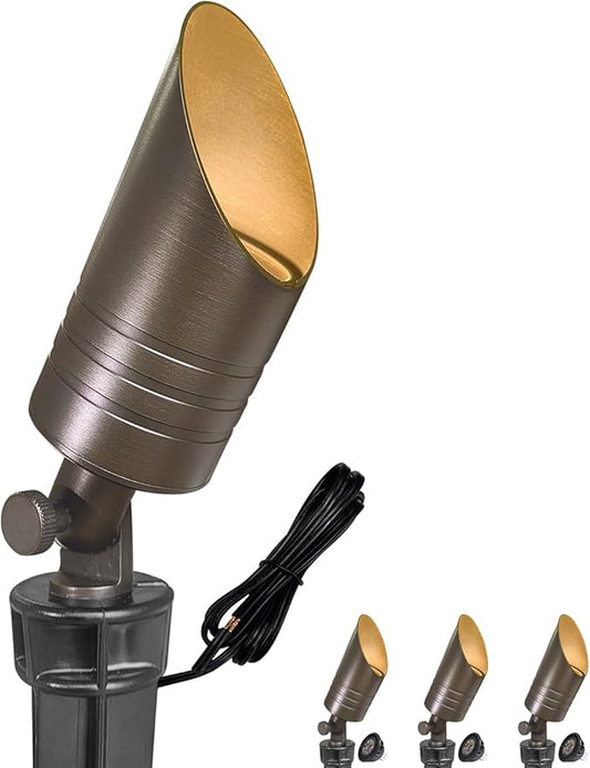 MALORY Brass Landscape Spot Lights,12V AC/DC Low Voltage LED Landscape Lighting,Waterproof Spot Up Light for Garden,Patio and Yard (S05-Bronze, 4-Pack with Bulb) MALORY