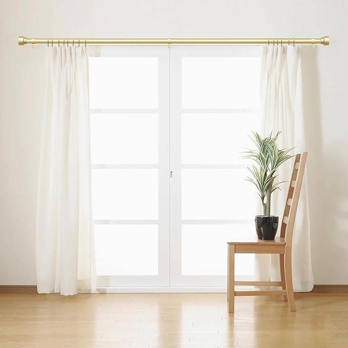 Curtain Rods for Windows 72 to 144, 1 Inch Adjustable Gold Heavy Duty Long Window Curtain Rod with End Caps, Modern Style Indoor Outdoor Drapery Rods for Patio Bedroom, Size 32" - 150" TimeForest