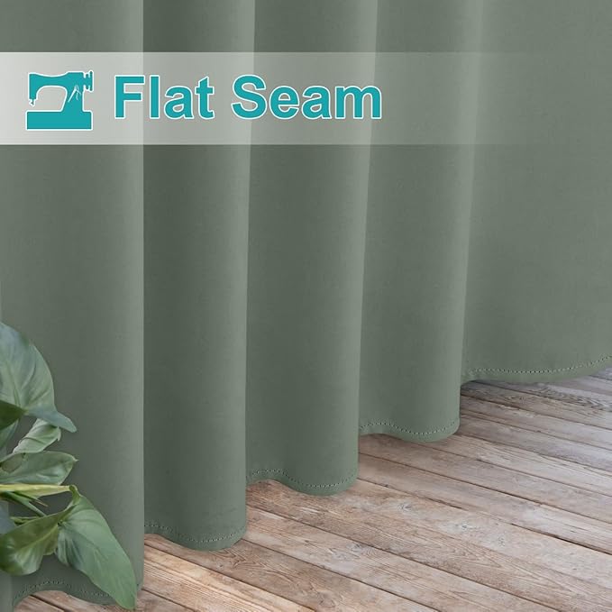 NICETOWN 2 Panels Outdoor Sage Green Curtainss Waterproof for Patio, Detachable Sticky Tab Top Weighted Blackout Sun & Rain Block Window Treatment, Privacy for Gazebo/Porch, W52 x L95 NICETOWN