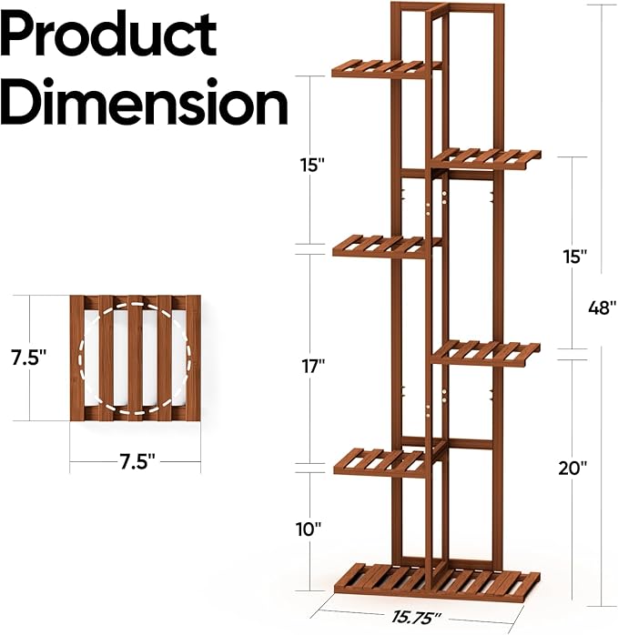 ROSSNY 48 Inch Tall Plant Stand Indoor, 6 Tier 7 Potted Bamboo Plant Stands for Indoor Plants, Corner Plant Stand, Tiered Plant Stands, Plant Shelf For Indoor, Planter Holder for Multiple Plants Indoor, Brown ROSSNY