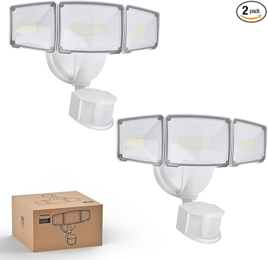 Philips 72W 7400LM LED Security Lights w/PIR Motion Sensor Outdoor, 5000K Daylight Dusk to Dawn Aluminum Flood Light, 3 Adjustable Heads, Waterproof for Garage, Yard, Porch PhilipsLightingLED