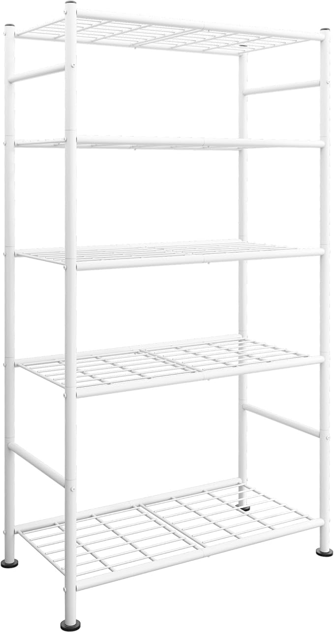 Storage Shelves - 5 Tier Shelf Organizer, Heavy Duty Garage Shelving Unit with Leveling Feet, Stable Metal Shelves Organizer for Pantry, Kitchen and Closet, 33.0" W x 12.6" D x 72.0" H, White Sakugi