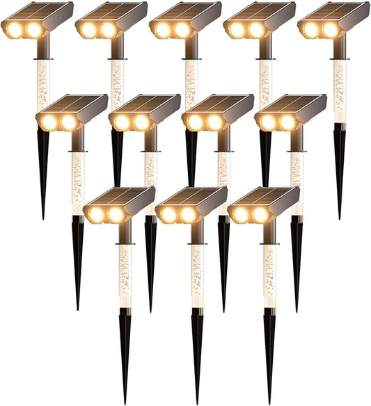 Solar Spot Lights Outdoor Adjustable Beam & PC Light Guide Column, 12 Pack Solar Lights Outdoor Waterproof IP65, 2 Modes & Auto On/Off Landscape Spotlights for Garden Yard Pathway Tree (Warm Yellow) Rootora