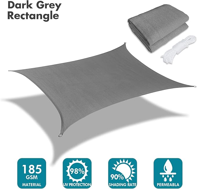 KANAGAWA 14'X14' Dark Gray Custom Size Sun Shade Sail Square UV Block Canopy Cover for Patio Backyard Lawn Garden Outdoor (Customized Available) KANAGAWA