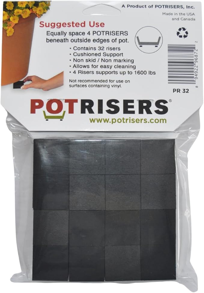 (Standard Size -32 Pack) - Invisible Pot Feet to Elevate up to 8 Flower Plant Planters or Statues | Perfect for Patios, Decks, Gardens, and Greenhouses - Made in the USA POTRISERS