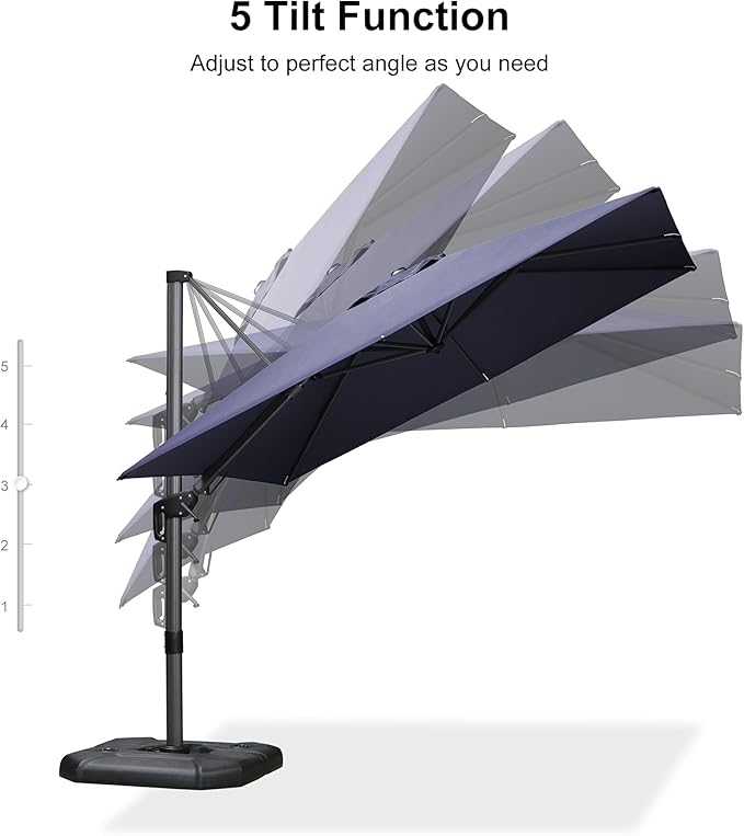 PURPLE LEAF 9' X 9' Left-right Tilt Patio Umbrella Outdoor Cantilever Swivel Square Umbrella with Tilt Aluminum Offset Umbrella with 360-degree Rotation for Garden Deck Pool Patio Navy Blue PURPLELEAF