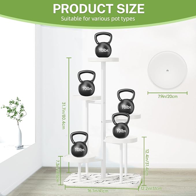 iDavosic.ly 5 Tier Plant Stand Indoor Outdoor, Tiered Corner Plant Stands for Multiple Plants, Metal Plastic Tall Plant Display Holder Flower Shelf for Patio Living Room Garden Balcony Bedroom, White iDavosicly