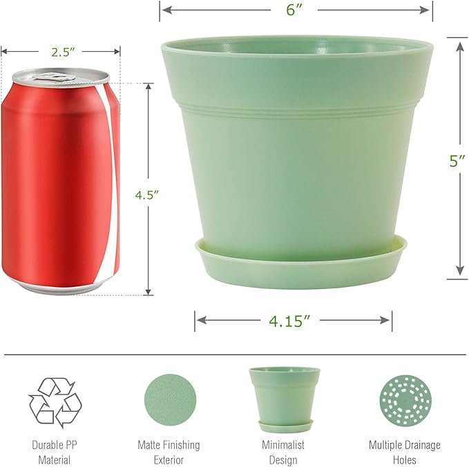 WOUSIWER 16 Pack 6 inch Plastic Planters, Indoor Flower Pots, Heavy Duty and Stylish 6 Inch Plant Pots for Indoor Plants with Drainage Holes and Tray for Plants, Flowers, Colorful WOUSIWER