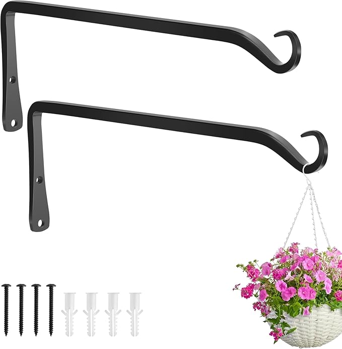 Gtongoko 2 Pack 12 Inch Metal Plant Hangers Wall Hooks for Hanging Plant Brackets, Outdoor Hooks for Hanging Bird Feeders, Flower Baskets, Lanterns, Wind Chinme, Solar Lamps Gtongoko