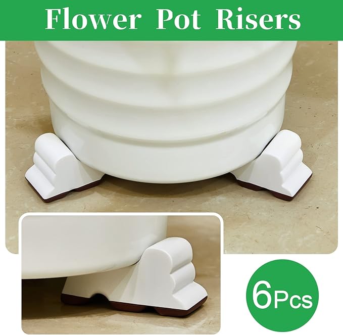 Kigeli 6 Pcs Resin Garden Pot Feet for Outdoor Planters 3 Inch Long 1.5 Inch Tall Flower Handmade Elevator Plant Feet Frost Proof Lifter for 14-20 in Pot (White) Kigeli