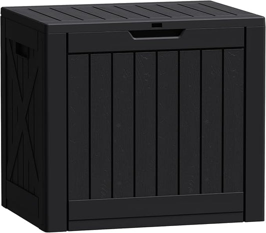 Flamaker Resin Deck Box 40 Gallon Waterproof Outdoor Indoor Storage Box Imitation Wood Resin for Patio Furniture Garden Tools and Pool (Black) Flamaker
