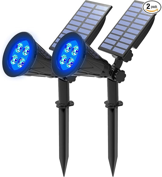 T-SUNUS Blue Solar Lights Outdoor Christmas, 2 Modes Garden Spotlights Waterproof IP65 Auto On/Off Security Landscape Pond Spot Light for Tree Flag Patio Garage Yard Driveway Pool Halloween 2 Pack T-SUNUSLighting