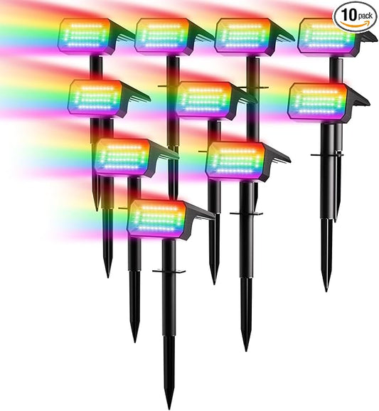 Fabrito Color Changing Solar Spot Lights Outdoor 10 Pack, [6+1 Lighting Modes] Auto On/Off RGB Spotlights, Waterproof Multicolor Landscape Lights for Garden, Tree, Halloween, Christmas Fabrito