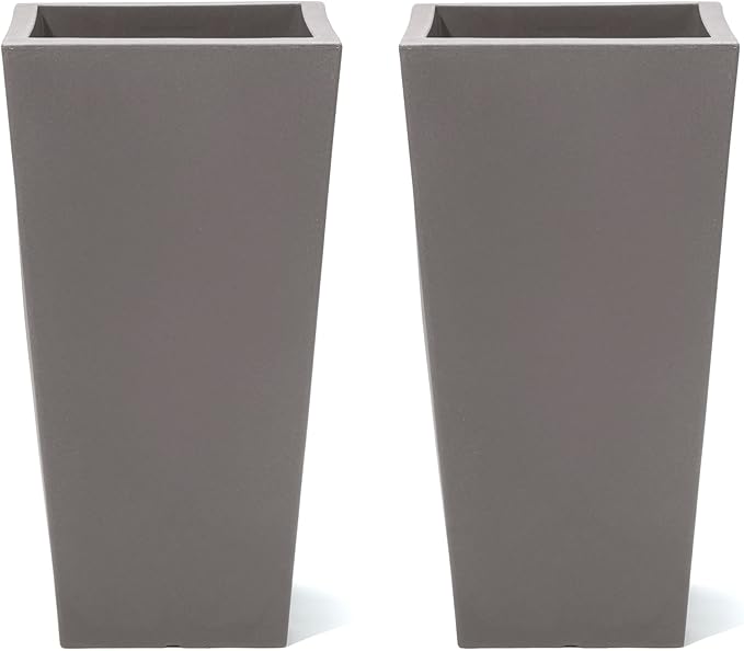 Step2 Tremont Tall Square Tapered Planter, Large Planters for Outdoor Plants, Gardening and Flower Pot for Patio or Porch, Efficient Drainage, Durable Plastic, Dark Cedar, 2-Pack Step2