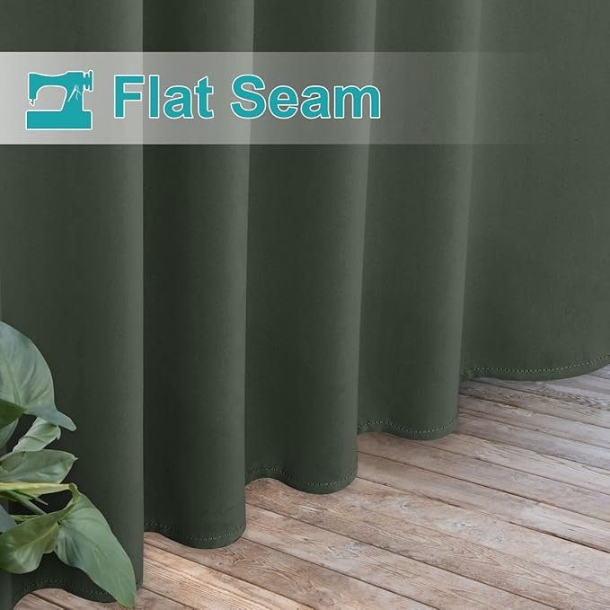 NICETOWN 2 Panels Greyish Green Long Outdoor Curtainss for Patio Waterproof, Detachable Sticky Tab Top Blackout Indoor Outdoor Blinds Heat & Cold Blocking Privacy for Gazebo/Porch, W52 x L108 NICETOWN