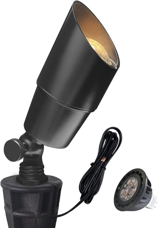 COLOER Brass Low Voltage Landscape Spotlight(Black) 1-Pack with 5W Aluminum Housing MR16 LED Bulb 2700K 450LM CRI85+,12V AC/DC Outdoor Uplighting, Directional Garden Patio Spot Up Light(101B-Black) COLOER