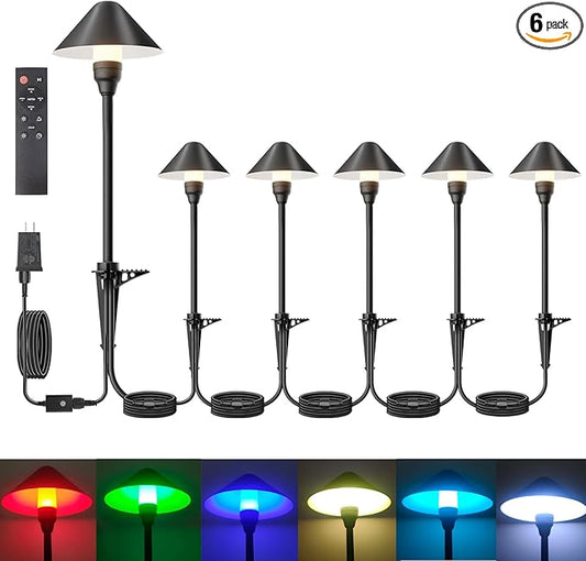 6 Pack Low Voltage Pathway Lights with Remote Timer, Low Voltage Landscape Lighting Warm White + RGB Modes, Outdoor LED Landscape Path Lights for Yard Lawn Backyard Walkway ETL Listed Transformer Neymlya