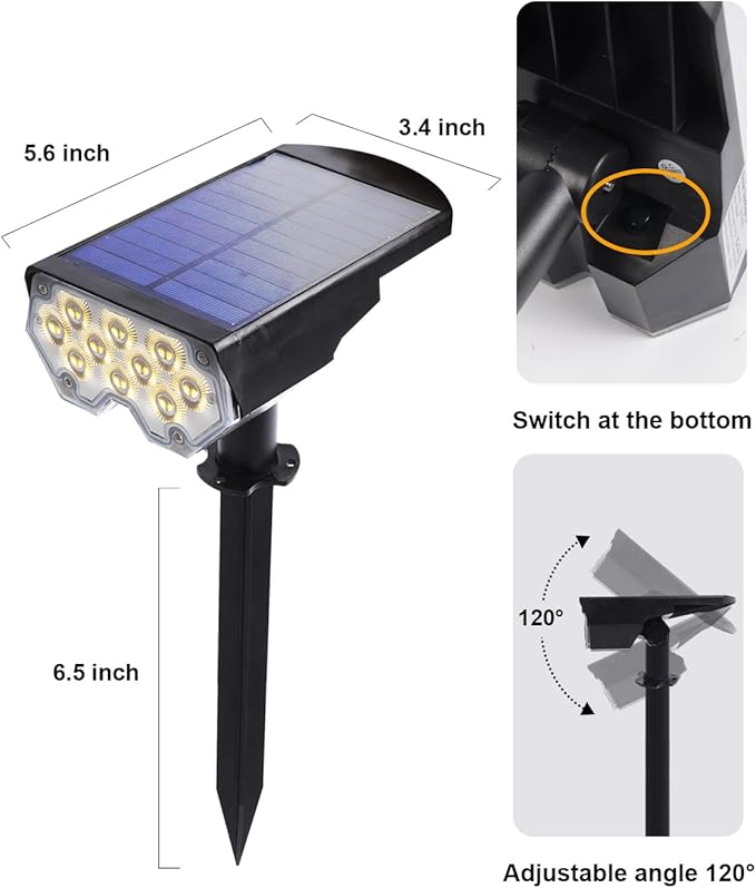 6 Pack Solar Powered Outdoor Spot Lights Outside Waterproof 20 LEDs Landscape Spotlights Dusk to Dawn for House Yard Tree, Plants, Walls, Path, Garden, Statues, Superior Accent Lamp Warm White Polighty