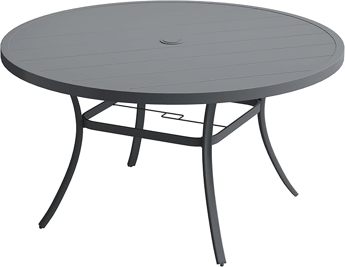 VICLLAX 60" Outdoor Round Patio Table for Lawn Garden, All Weather Metal Patio Dining Table with Adjustable Umbrella Hole, 8-10 Person, Grey HOME