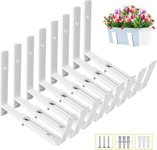 LukLoy Window Planter Box Brackets, 8 Pack Adjustable Heavy Duty Wall Mount Window Flower Boxes Outdoor with Bracket (6 to 12 in), with 70lbs Capacity, White LukLoy