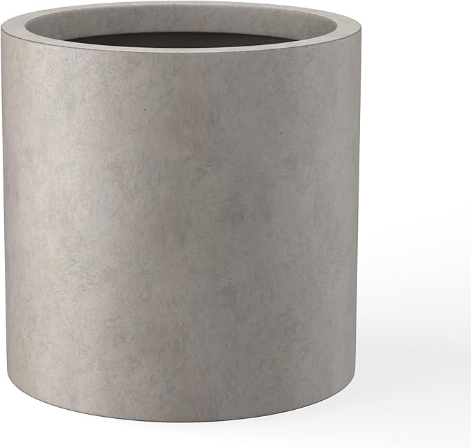 Kante 9.8" Dia Round Concrete Planter, Modern Style Large Cylindrical Plant Pot with Drainage Hole and Rubber Plug for Indoor Outdoor Patio, Weathered Concrete Kante