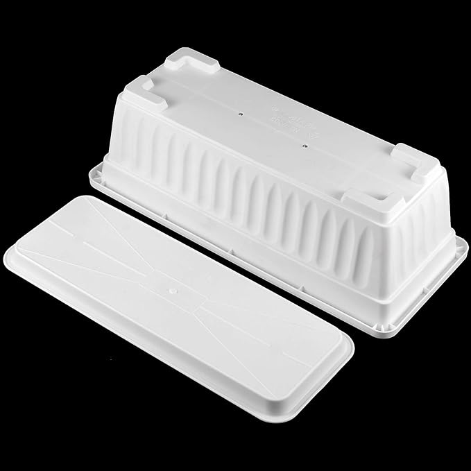 6 Pack 17 Inches Countryside Flower Box Planters, Plastic Vegetable Planters with 30 PCS Plant Labels, White Flower Window Boxes with Attached Tray for Windowsill, Patio, Garden, Balcony… ZEONHAK