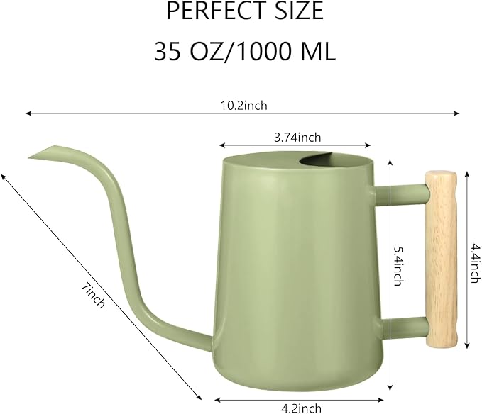 Watering Can Indoor Plants, 35oz Small Indoor Stainless Steel Metal Watering Can Modern Decorative Watering Pot with Long Spout for Indoor House Plant Bonsai Garden Flowers (Sage Green) GUKJOB