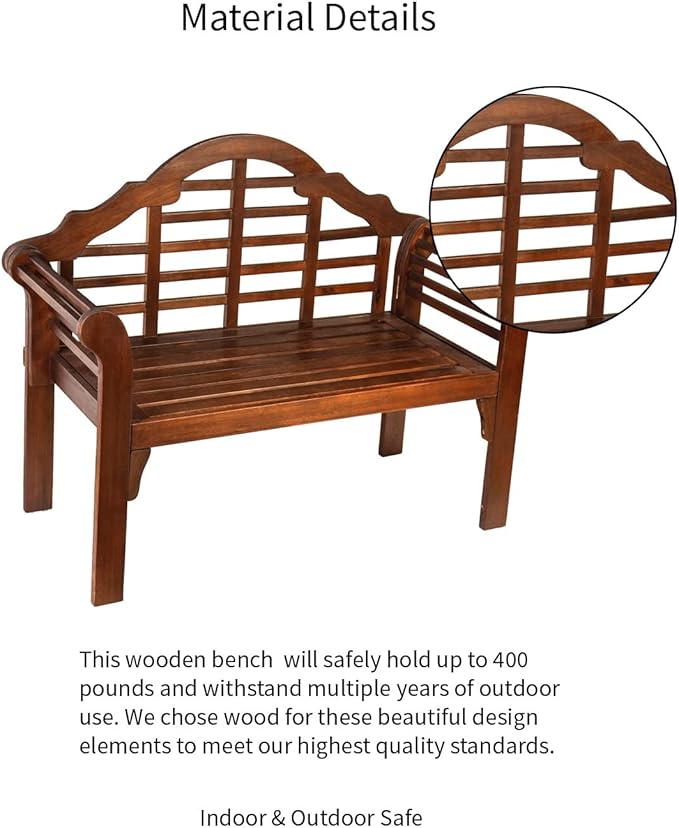 Plow & Hearth Weatherproof Lutyens Eucalyptus Wood Garden Bench | Foldable Patio Benches | Outdoor Furniture Seating for Porch Park Deck | Natural PlowHearth