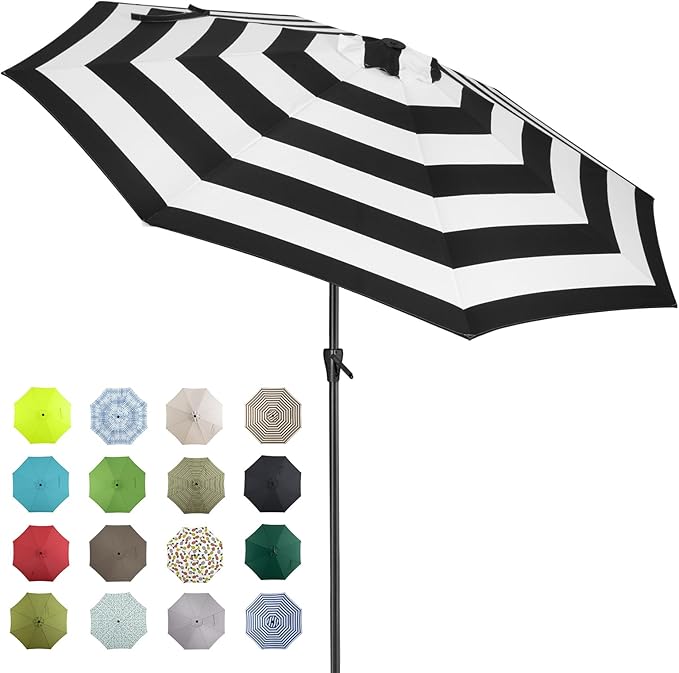 Tempera Patio Market Outdoor Table Umbrella with Auto Tilt and Crank, Large Sun Umbrella with Sturdy Pole & Fade Resistant Canopy, Easy to Set TemperaPatioLife