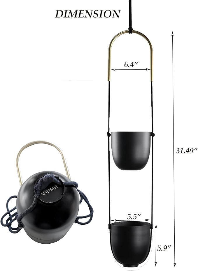 Modern Metal Hanging Planter for Indoor Outdoor Plants with Hook 2 Tier Boho Wall and Ceiling Flower Pots Baskets Holder Home Office Decor(Black) ABETREE