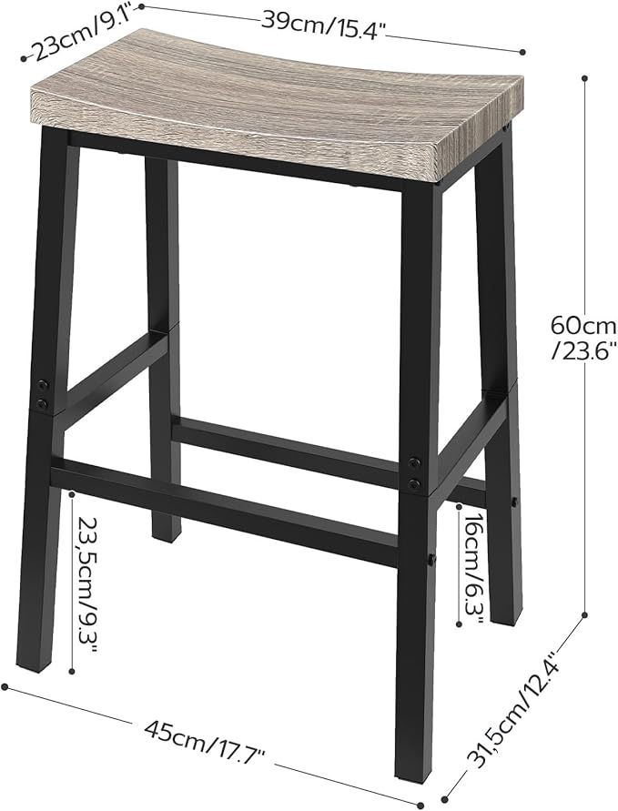 HOOBRO Bar Stools, Set of 2 Chairs, 23.6 Inch Saddle Kitchen Counter Stools With Footrests, Industrial for Dining Room, Kitchen, Counter, Bar, Greige and Black BG02MD01 HOOBRO