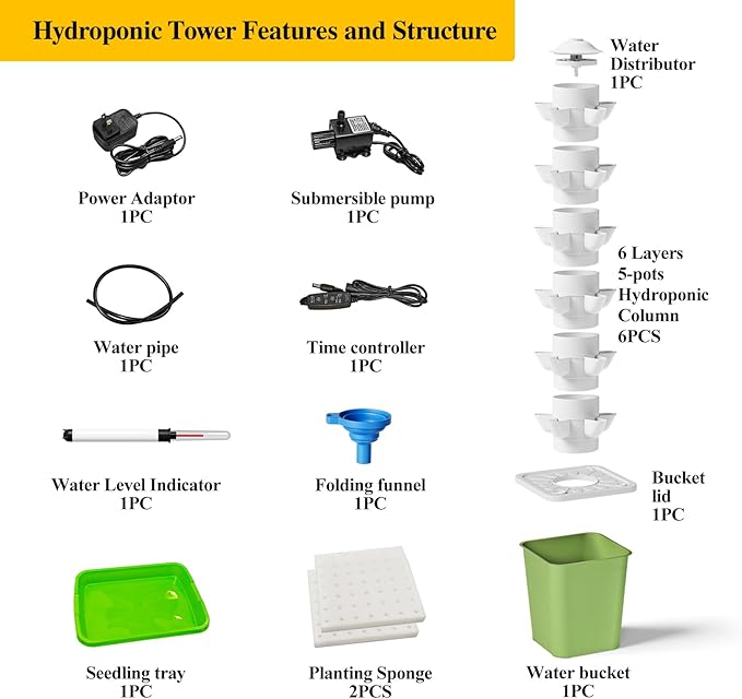 Hydroponics Growing System Kit, 30 Pots Vertical Garden Planter with Pump and Timer, Hydropoic Tower for Soilless Cultivation Herbs Fruits Vegetables, Plant Gift for Gardening Lover(No Seed) Rootora