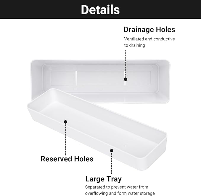 GREANER 16x3.8 Inch Window Boxes Planters, 1PCS White Vegetable Herb Planters with Tray, Indoor Succulent Cactus Flowers Plastic Rectangle Pot for Balcony, Office, Garden, Outdoor, Windowsill GREANER