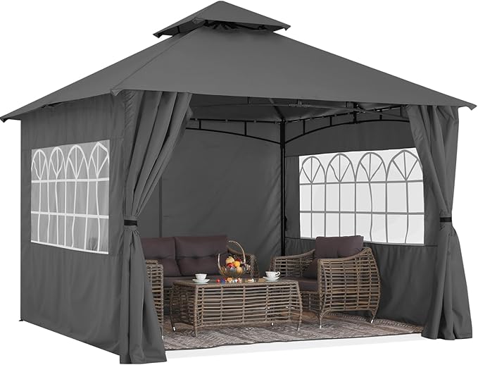 MASTERCANOPY Patio Gazebo Steel Frame Outdoor Gazebo with Windows Curtains (11x11,Dark Gray) MASTERCANOPY