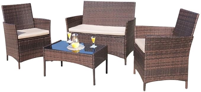 Homall 4 Pieces Outdoor Patio Furniture Sets Rattan Chair Wicker Set,Outdoor Indoor Use Backyard Porch Garden Poolside Balcony Furniture (Brown and Beige) Homall