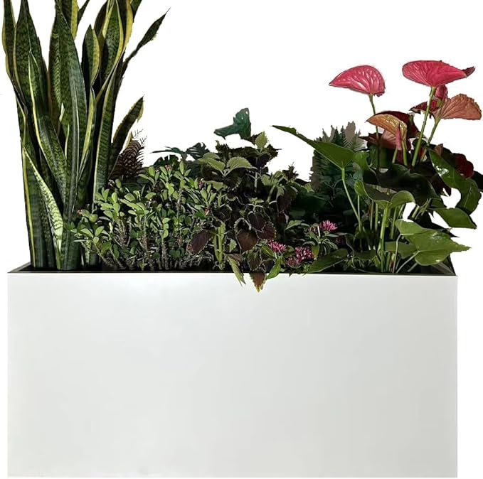 40" L x 16" W x 18" H Metal Large Rectangular Planter - Long Planter Box for Outdoor Patio/Porch Planter Boxes Outdoor Modern Design for Plants, Flowers, Garden,Spliced Flower Pot (White) MinCHI257