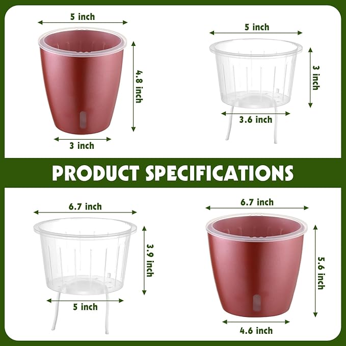 Self Watering Pots for Indoor Plants, 6-Pack 5'' Self Watering Planter with Drainage Holes, Small African Violet Pots with Water Indicator, Clear Wick Orchid Pot, Rose Gold KvyusFlourish