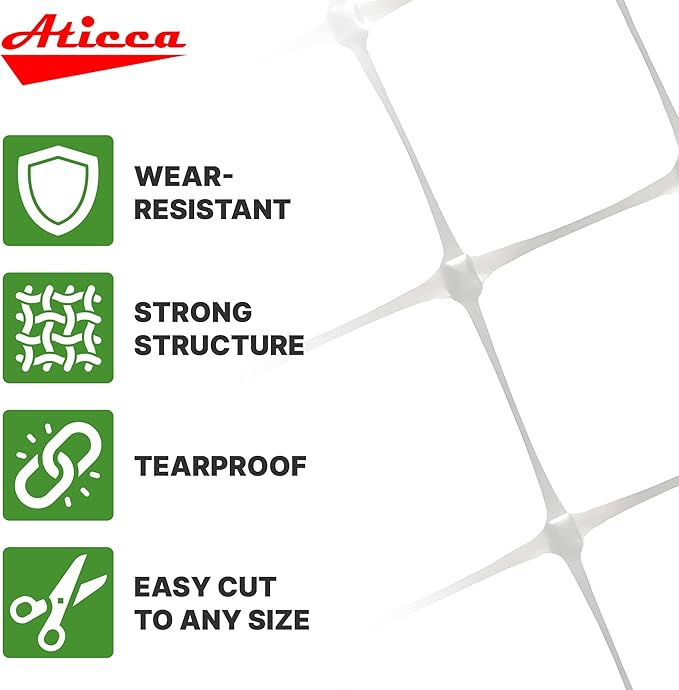Plastic Trellis Netting 47" x 328 ft Heavy Duty Plant Support Netting White - 6 Inch Garden Trellis on Roll - Mesh for Growing Vine Climbing Plants, Flowers, Peas, and Cucumber Aticca