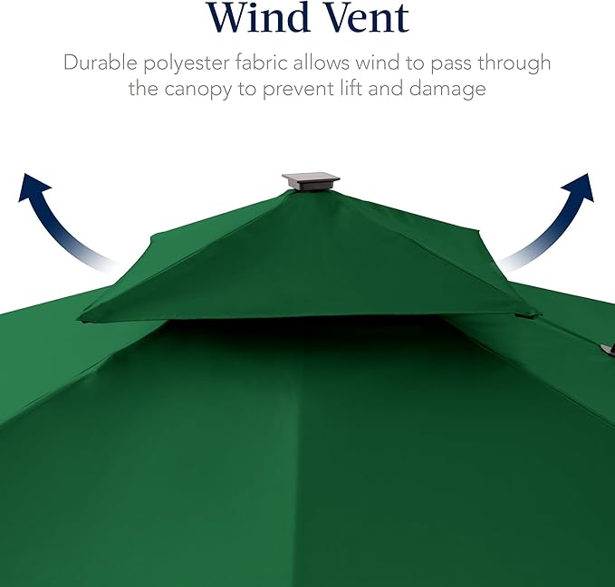 Best Choice Products 12x12ft LED Cantilever Patio Umbrella w/Base Included & 360° Rotation, Large Solar Offset Hanging Outdoor Sun Shade for Deck, Backyard Table w/Stand & Lights – Green BestChoiceProducts