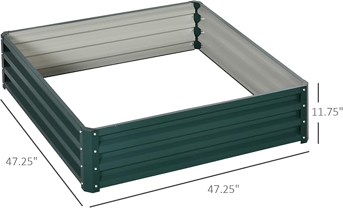 Outsunny Galvanized Raised Garden Bed, 4' x 4' x 1' Metal Planter Box, for Growing Vegetables, Flowers, Herbs, Succulents, Green Outsunny