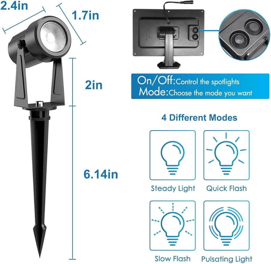 ZYAN Solar Landscape Spotlights, Separate Monocrystalline Panels & USB-C Powered 5400mAh Auto On Off Dusk to Dawn, Outdoor IP65 Waterproof, Warm White for Yard Path Patio (100 Lumens × 4 Pack) ZYAN