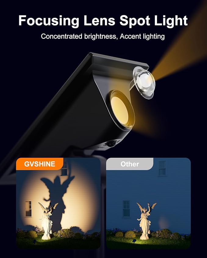 6 Pack Solar Power Spot Lights Outdoor Waterproof LED Dusk to Dawn Landscape Spotlight for Outside Yard, Tree, Flag, Yard, Garden, Statues, 3 Modes, 18 Hours Accent Ambient Lighting - Warm White GVSHINE
