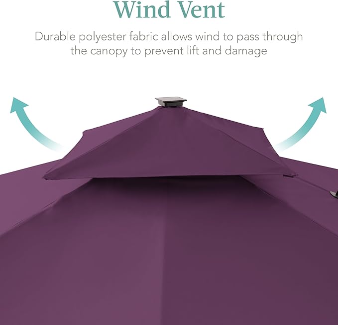 Best Choice Products 10x10ft Cantilever Patio Umbrella w/Base Included, Solar LED Lights 360 Rotation Large Offset Hanging Outdoor Shade for Deck Pool Backyard w/Stand – Amethyst Purple BestChoiceProducts