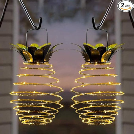 2 Pack Outdoor Solar Hanging Lantern Lights - 60LED Waterproof Solar Pineapple Light Outdoor for Garden,Yard Porch Lawn Backyard Landscape Pathway Patio Outside Gardening JHPGEOE